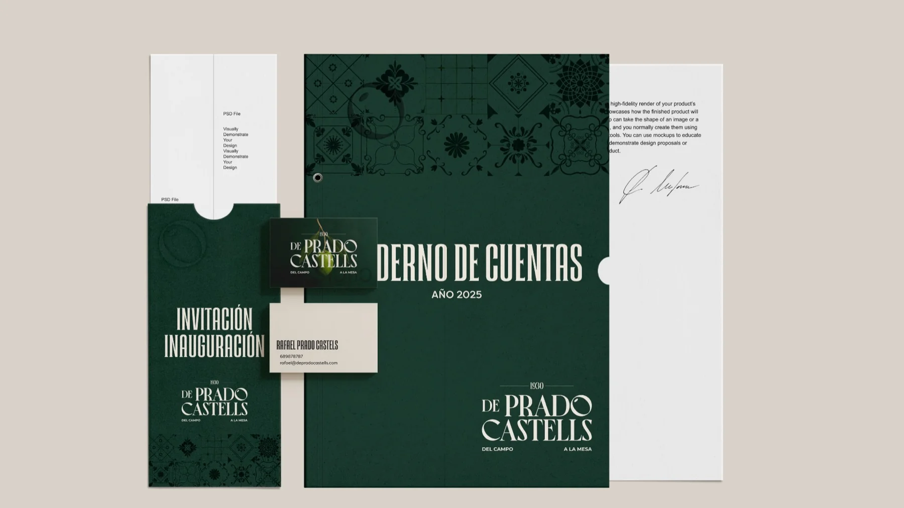Prado Castells — detalle del logotipo y sistema tipográfico