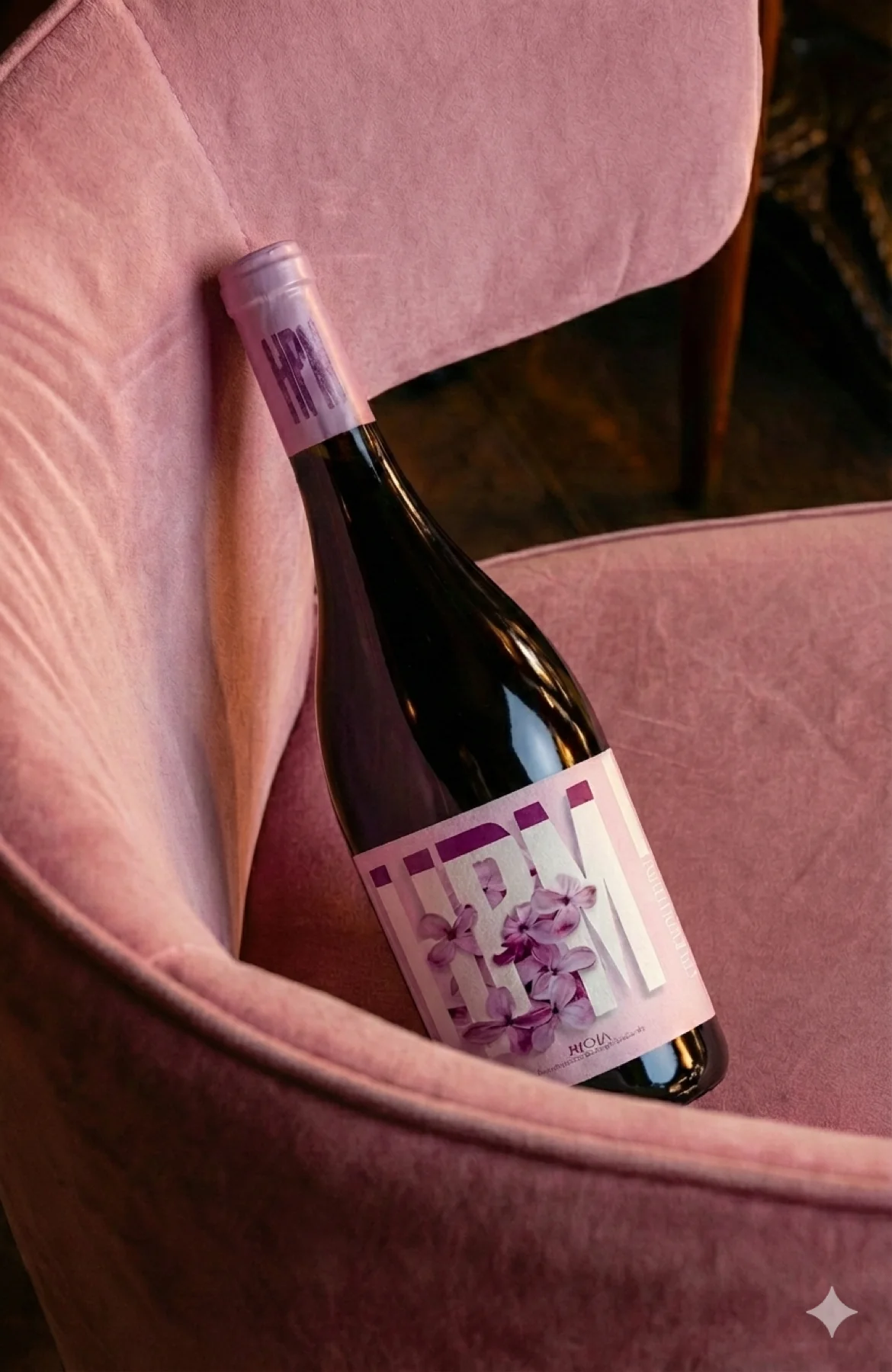 Bodegas HPM — detalle de tipografía e ilustración en etiqueta de vino