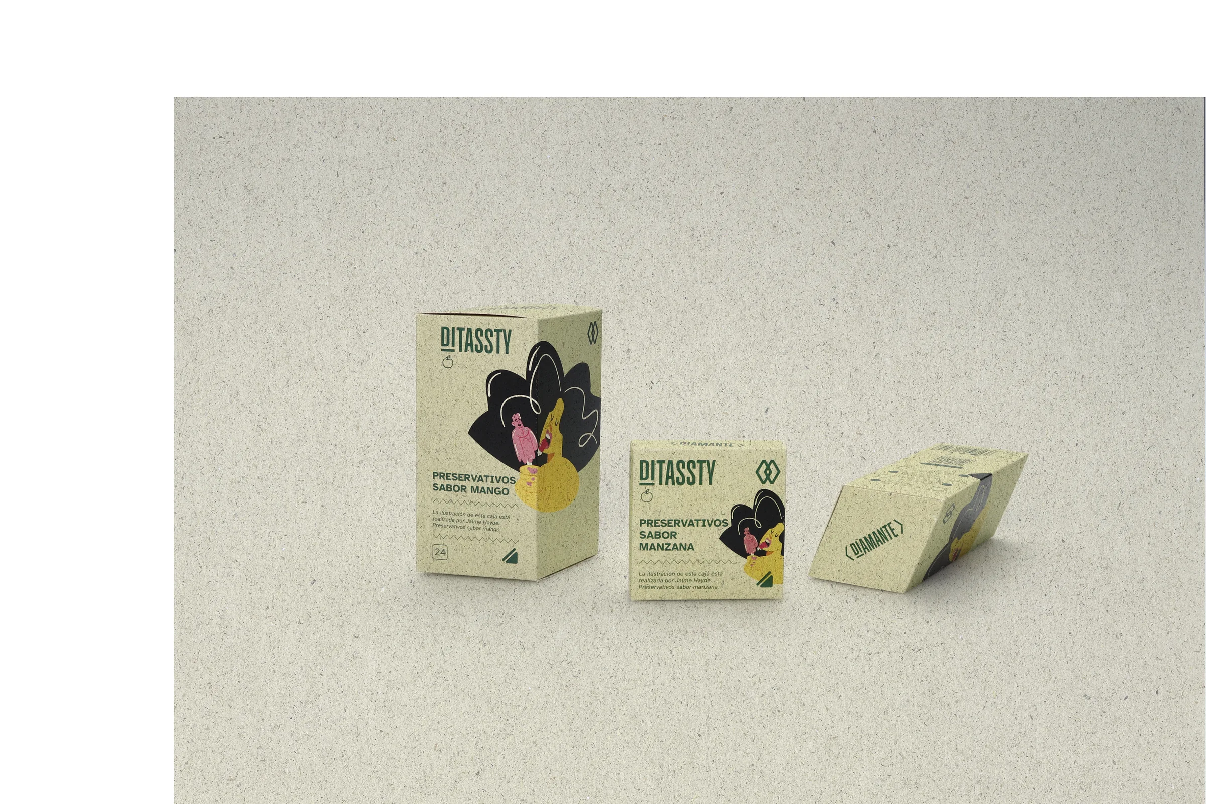 DITASSTY mango y manzana — cajas sabores sobre fondo gris texturado