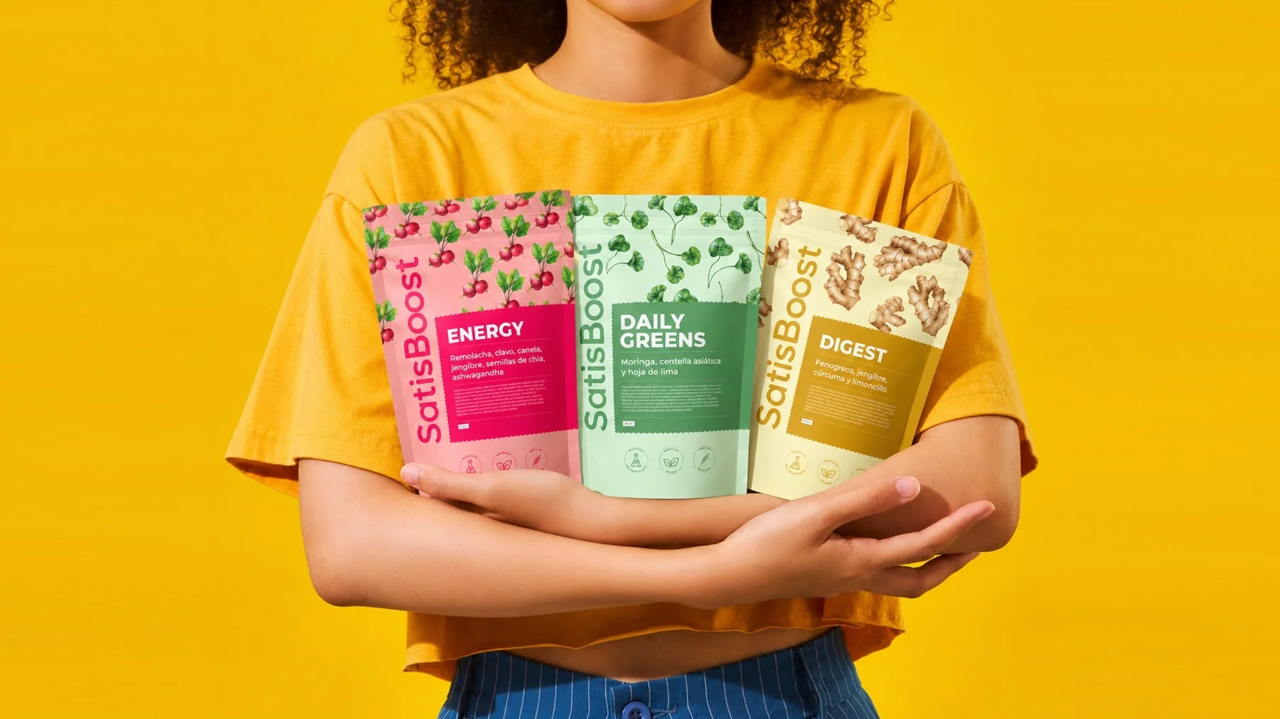 Satislent — packaging de proteína y nutrición deportiva, diseño de bote